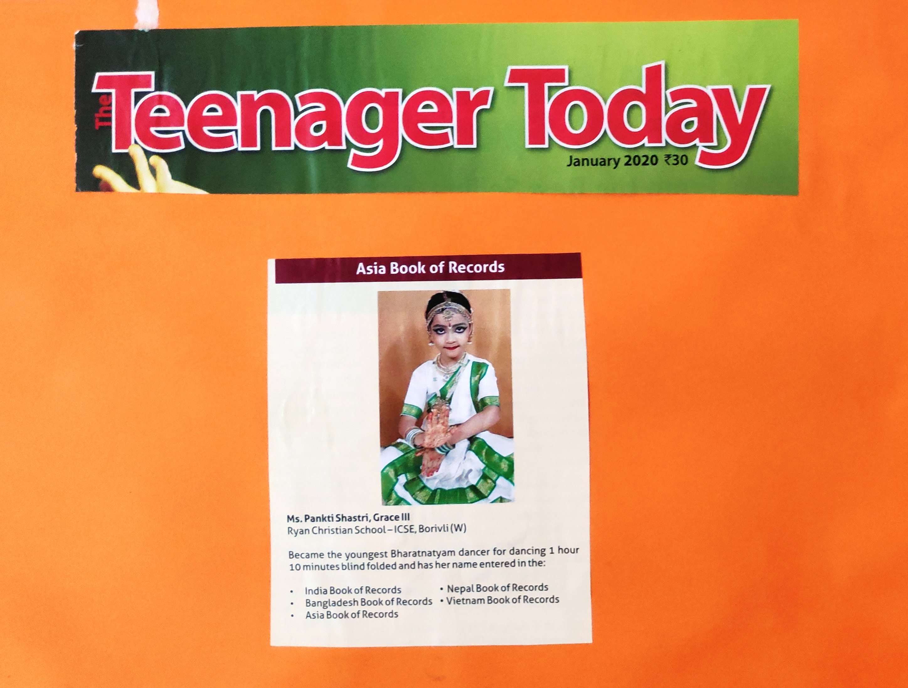 Ms Pankti Shastri’s 1 hr 10 min blindfolded dance was featured in Teenager Today